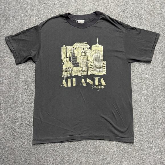 Vintage Atlanta Skyline T Shirt Mens Large Black/Gold Short Sleeves Graphic - Picture 1 of 7